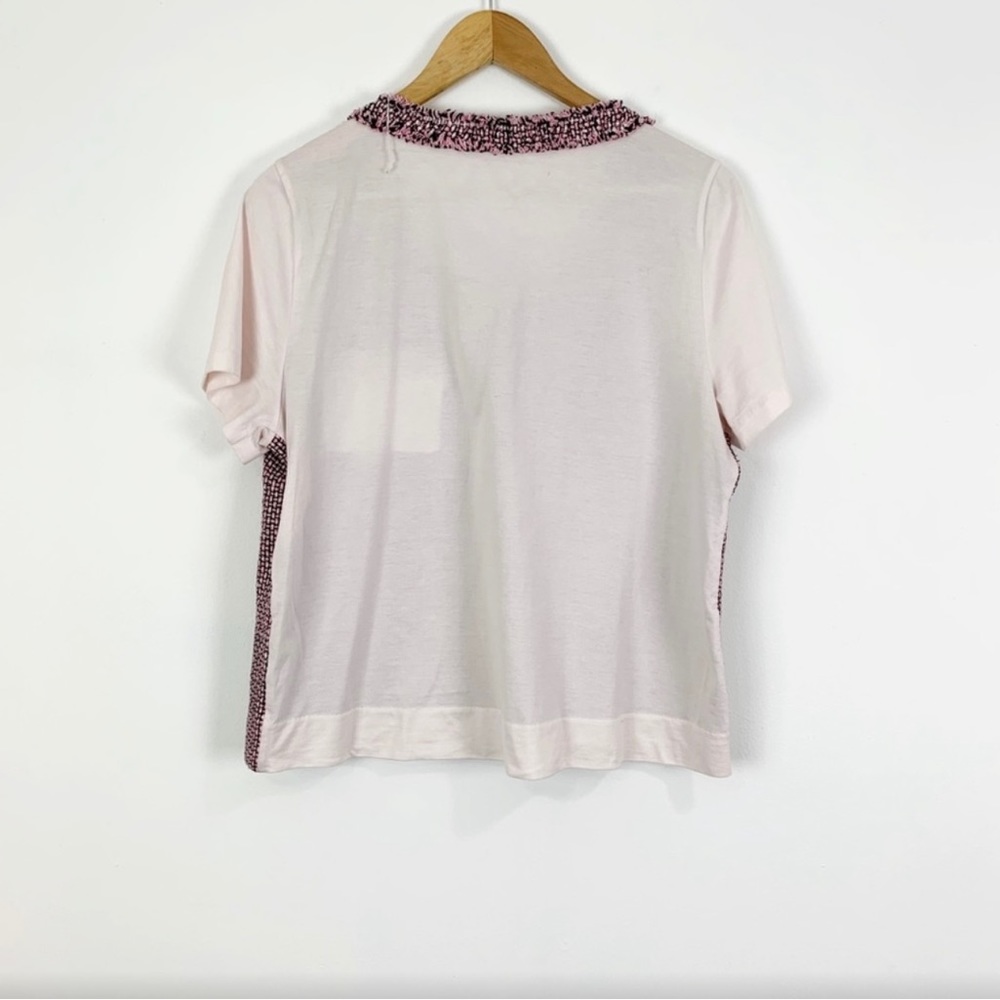 J. Crew - Champagne Pink,  Silk Blend Tweed Front T - Shirt Top - Picture 3 of 6